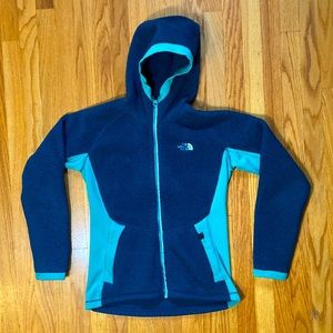 Retro North Face fitted high pile fleece zip up hoodie jacket Size M- Teal Green